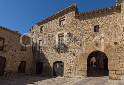 Beautiful old stone houses in Spanish ancient village, Pals, in Costa Brava