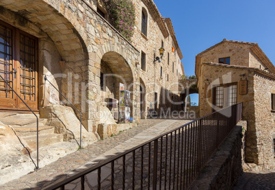 Beautiful old stone houses in Spanish ancient village, Pals, in Costa Brava