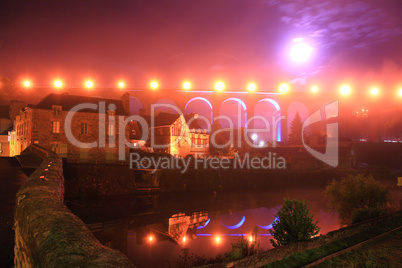 Night view of Dinan on the Rance river