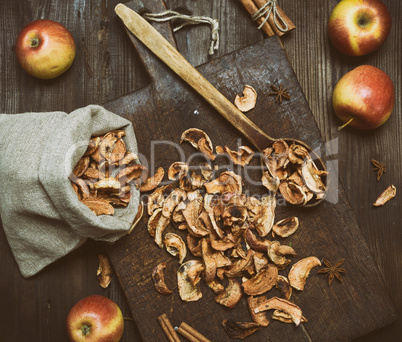 dried apple slices in a canvas bag