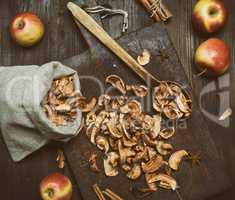 dried apple slices in a canvas bag