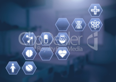 medical interface hexagon icons