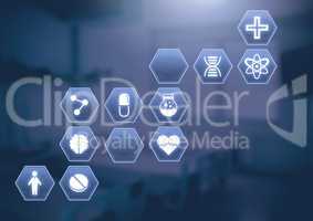 medical interface hexagon icons