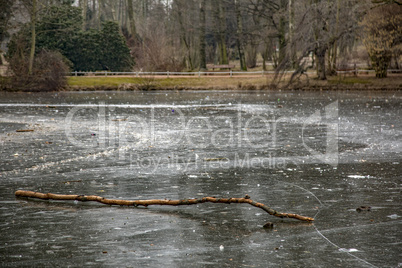 Frozen pond in winter