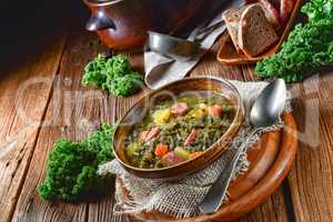 rustic kale soup with meat and sausage