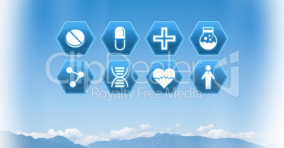 medical interface hexagon icons