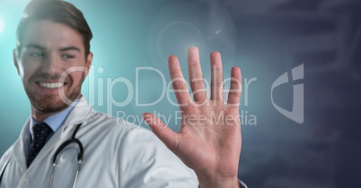 Male doctor opening hand to touch air