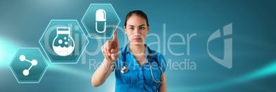 Female doctor interacting with medical hexagon interface