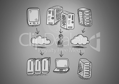 Servers network drawing doodles