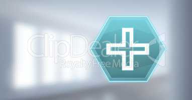 medical cross icon hexagon interface