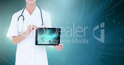 Female doctor holding tablet