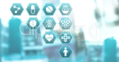medical interface hexagon icons