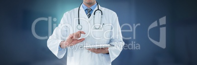 Male doctor holding tablet