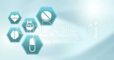 medicine drugs icons in hexagon interface