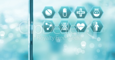 medical interface hexagon icons