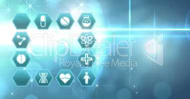 medical interface hexagon icons