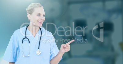 Female doctor interacting with air touch