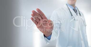 Doctor hand interacting with air touch