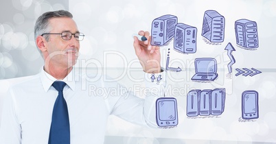 Servers network doodle being drawn by businessman's hand Servers network doodle being drawn by businessman's hand