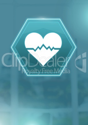 medical heart bpm rhythm interface hexagon icon