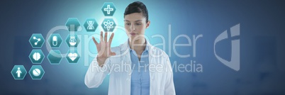 Female doctor interacting with medical hexagon interface