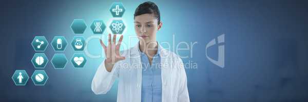 Female doctor interacting with medical hexagon interface