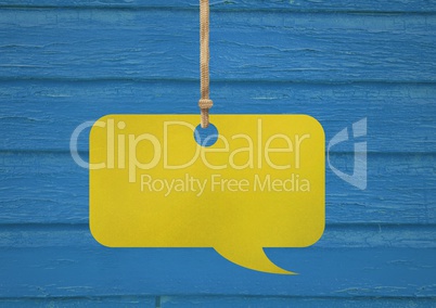 Hanging paper speech bubble and wood background