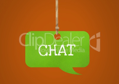Chat text on hanging paper speech bubble