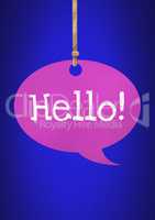 Hello text on hanging paper speech bubble