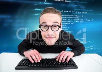 Man typing coding text