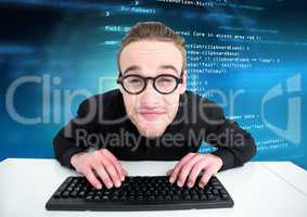 Man typing coding text