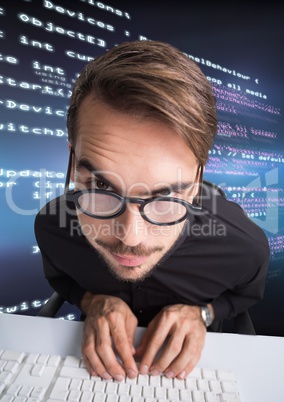 Man typing coding text