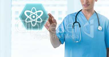 Male doctor interacting with medical science hexagon interface