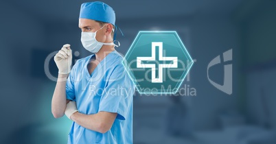 Male doctor with medical hexagon interface