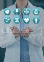 Doctor interacting with medical hexagon interface