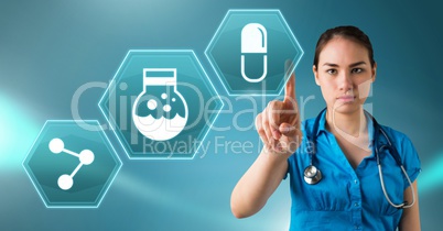 Female doctor interacting with medical hexagon interface