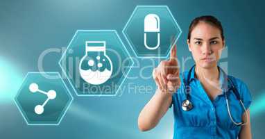 Female doctor interacting with medical hexagon interface