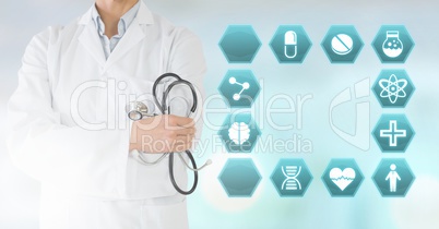 Doctor with medical hexagon interface