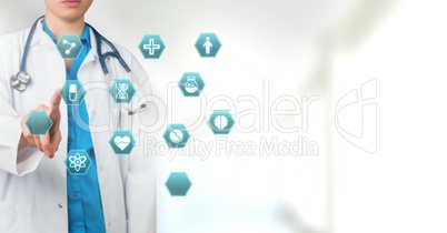 Doctor interacting with medical hexagon interface