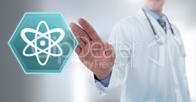 Doctor hand interacting with medical science hexagon interface