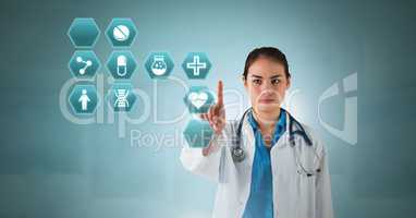 Female doctor interacting with medical hexagon interface