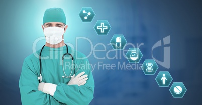 Doctor with medical hexagon interface