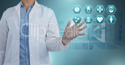 Doctor interacting with medical hexagon interface