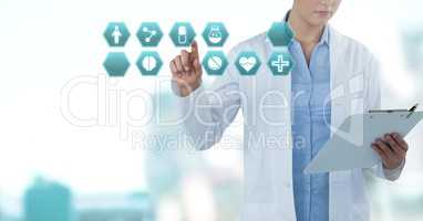 Doctor interacting with medical hexagon interface