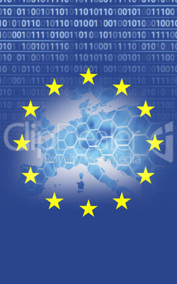 European union flag with binary codes