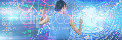 Composite image of businesswoman in sleeveless clothing pointing on interface