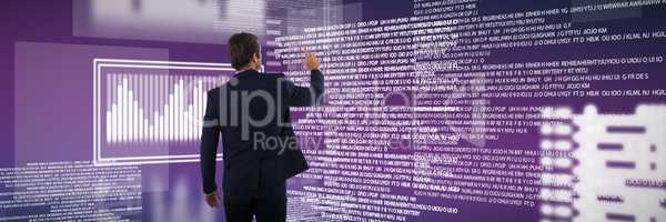 Composite image of businessman pressing an invisible virtual screen