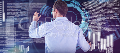 Composite image of rear view of businessman gesturing