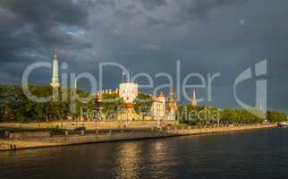 view of the Riga Castle from the riverside