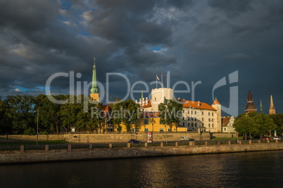 view of the Riga Castle from the riverside